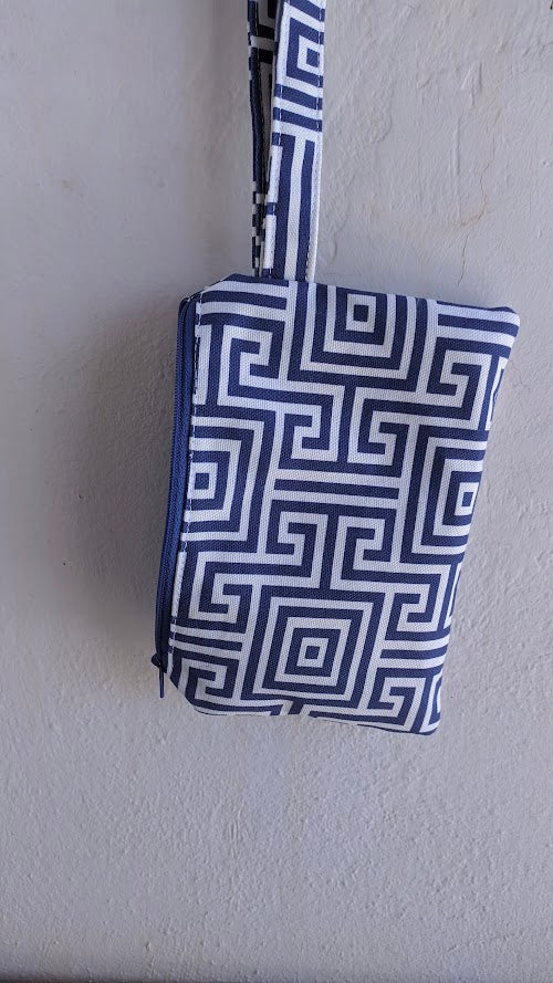 Greek Key Pouch - Blue & White Cotton bag - Greek gift