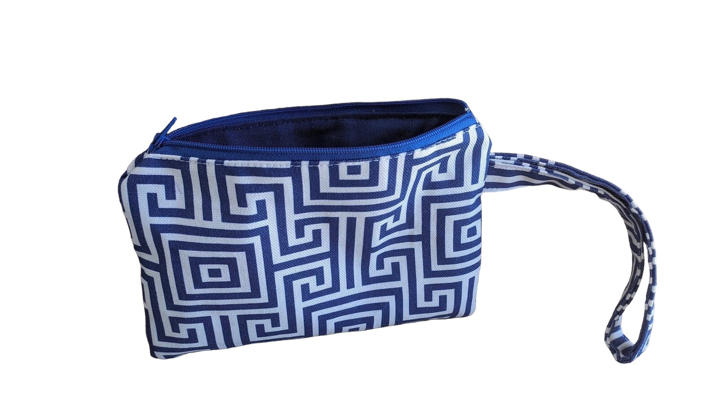 Greek Key Pouch - Blue & White Cotton bag - Greek gift