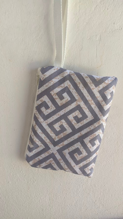 Greek Key Fabric Pouch - Handmade Greek purse - Greek gift