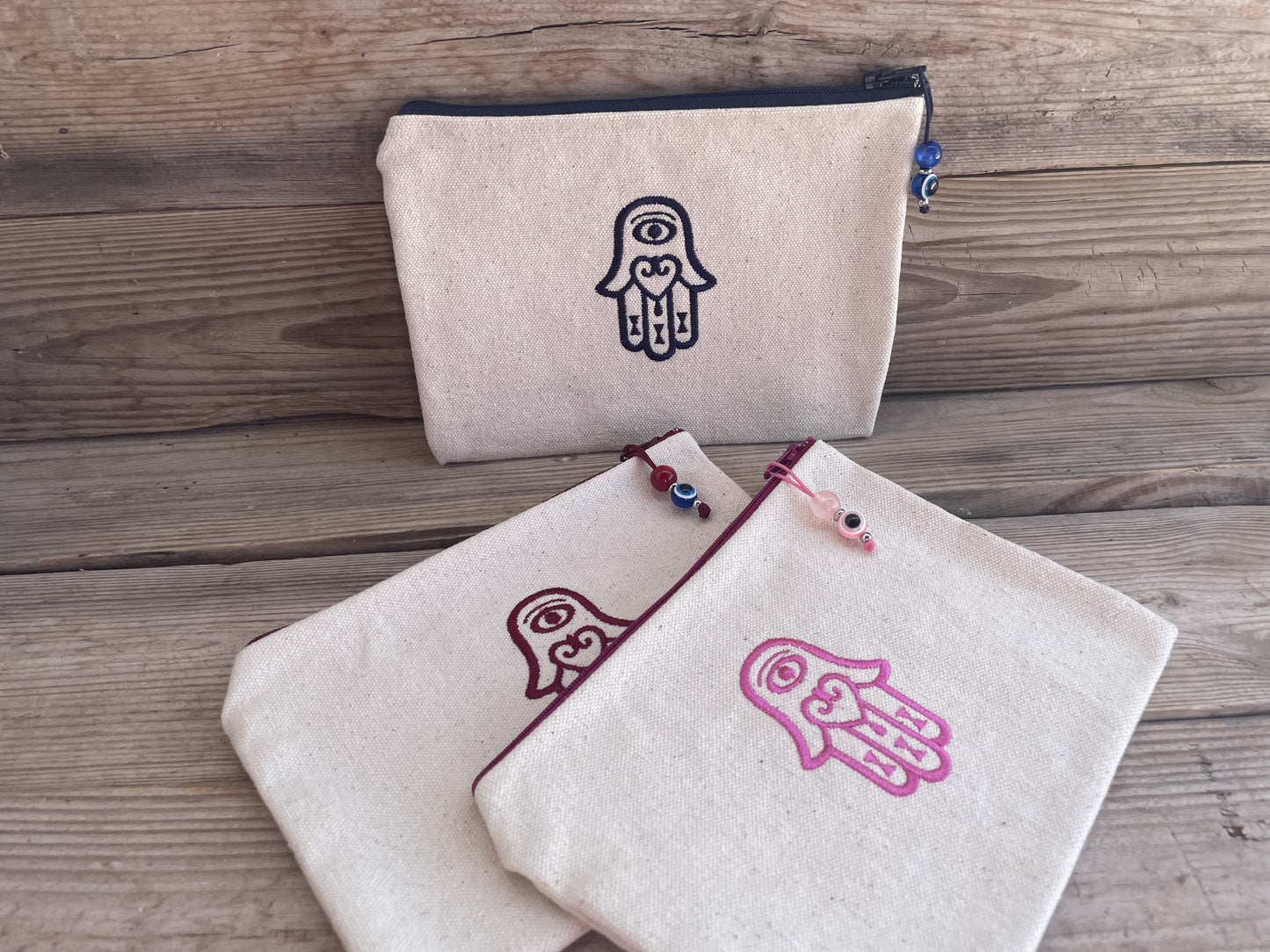 Canvas Hamsa Hand Embroidered Pouch – Custom pouch – Greek Gift