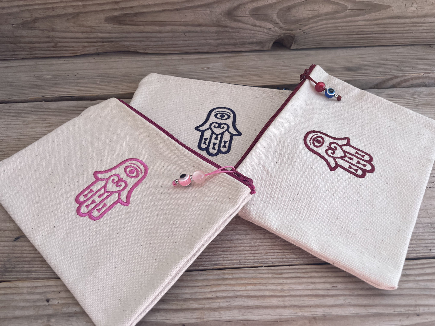Canvas Hamsa Hand Embroidered Pouch – Custom pouch – Greek Gift