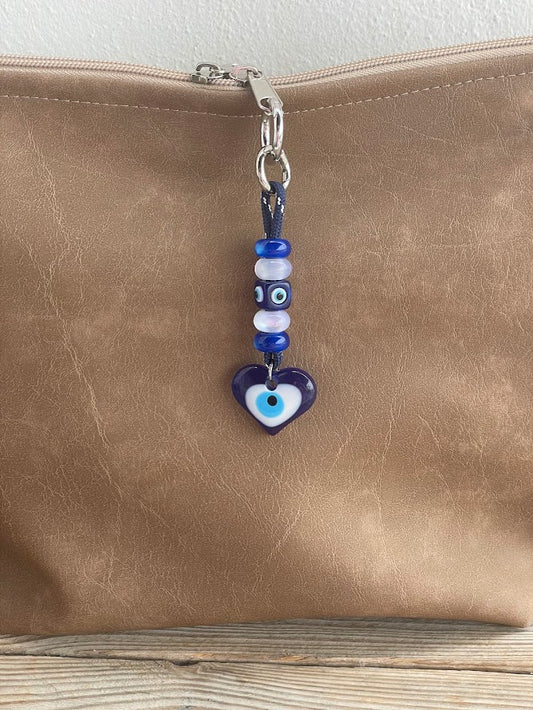 Heart Evil Eye Bag Charm - Beaded Bag Charm -