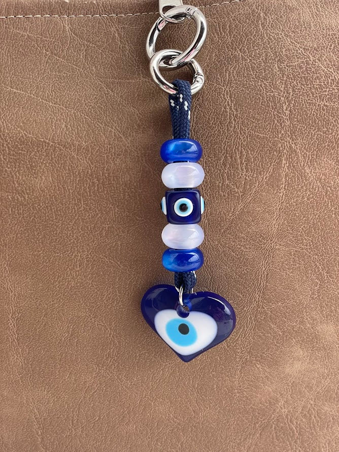 Heart Evil Eye Bag Charm - Beaded Bag Charm -