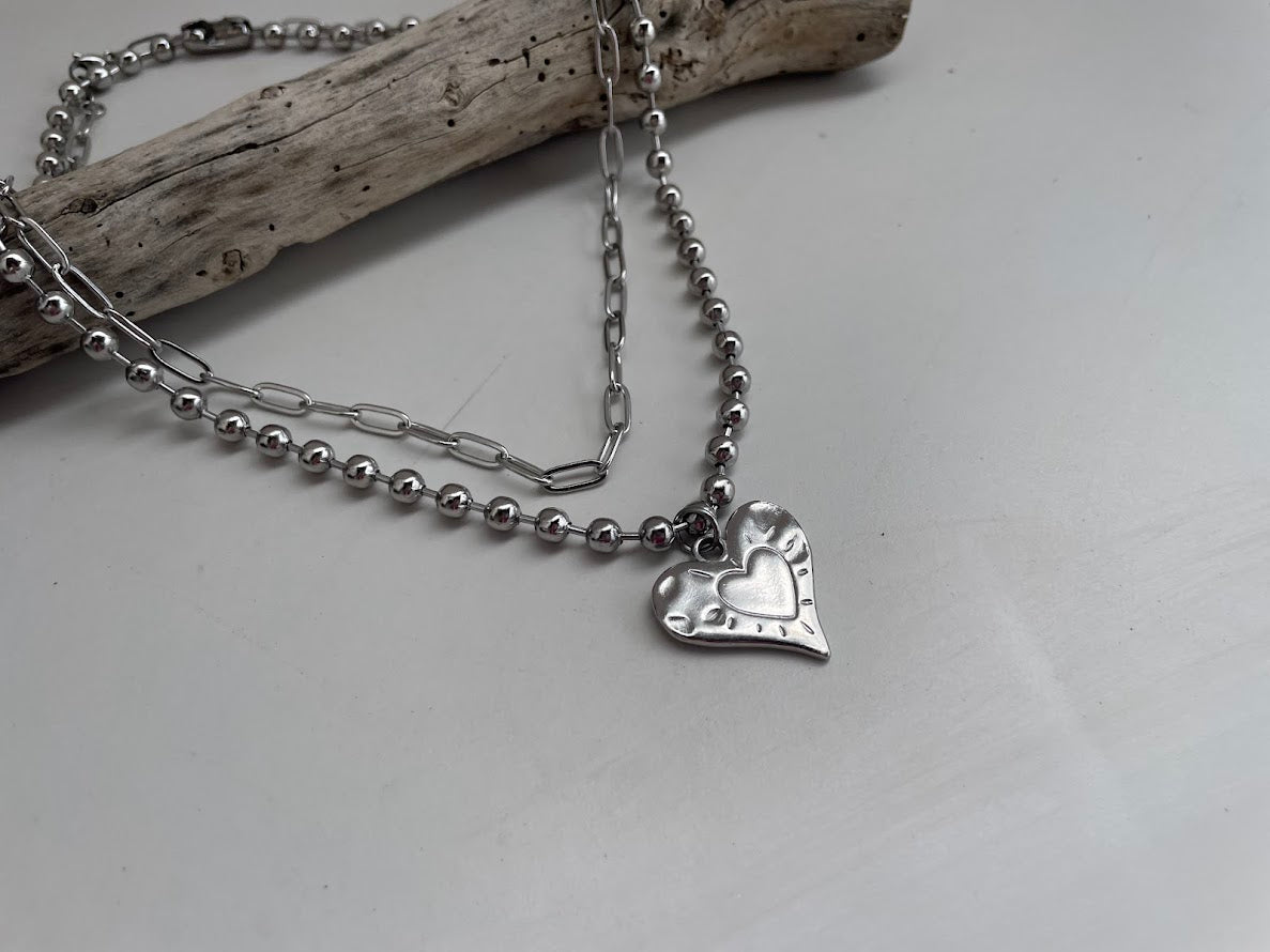 Collier Coeur Chaine Figaro en Acier Pour Femme