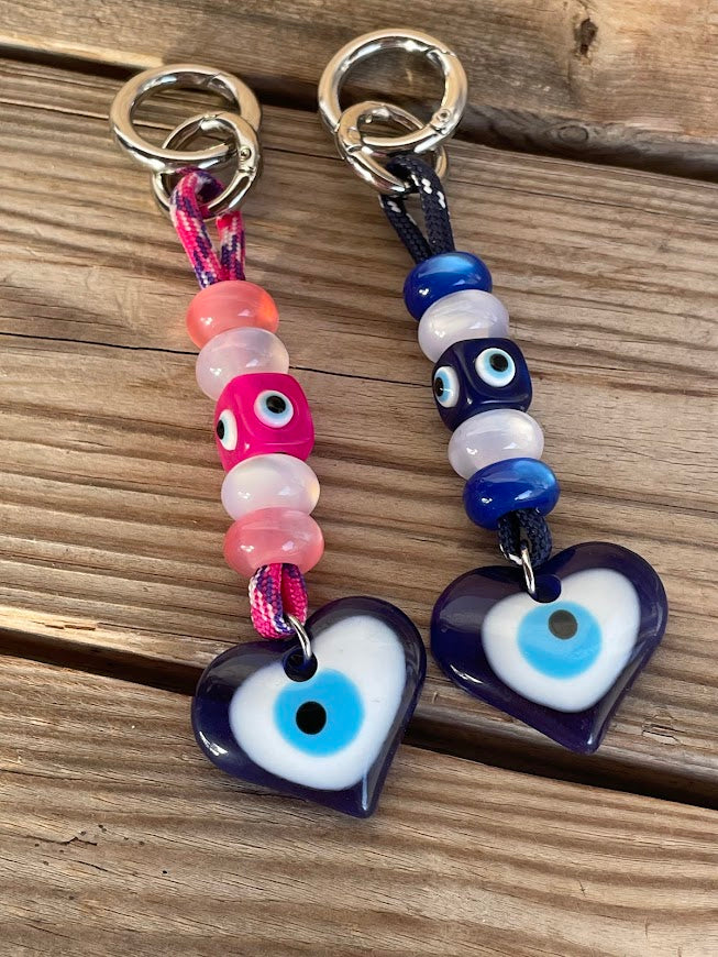 Heart Evil Eye Bag Charm - Beaded Bag Charm -