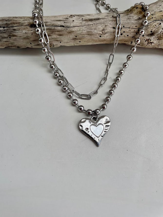 Collier Coeur Chaine Figaro en Acier Pour Femme