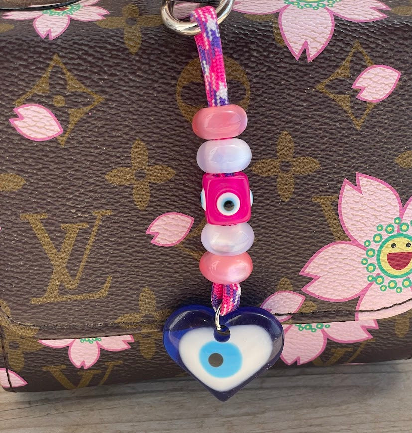 Heart Evil Eye Bag Charm - Beaded Bag Charm -
