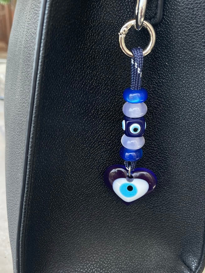 Heart Evil Eye Bag Charm - Beaded Bag Charm -