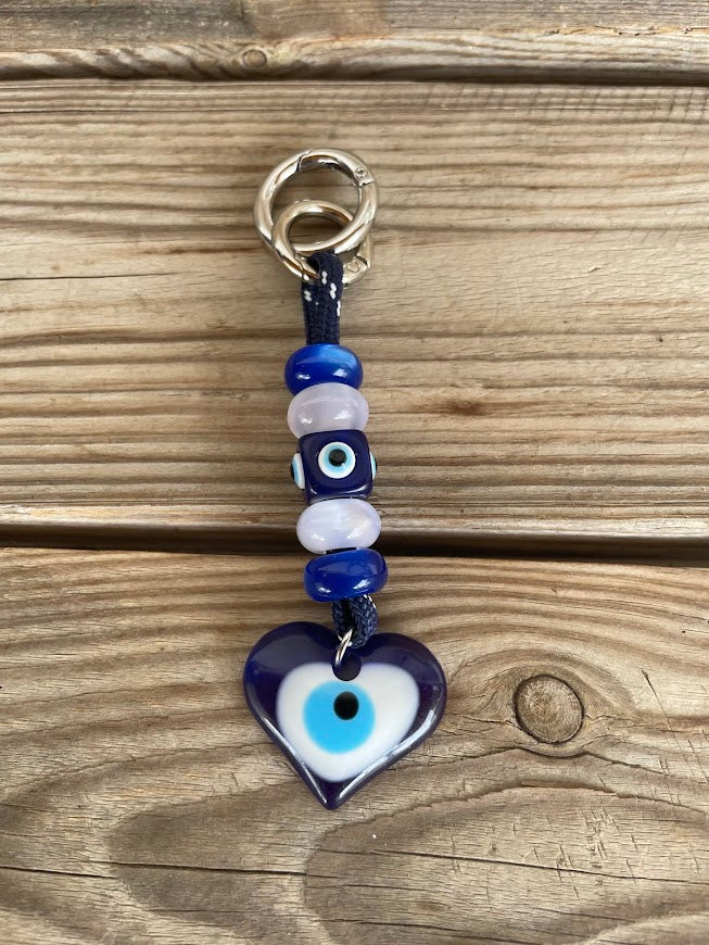 Heart Evil Eye Bag Charm - Beaded Bag Charm -
