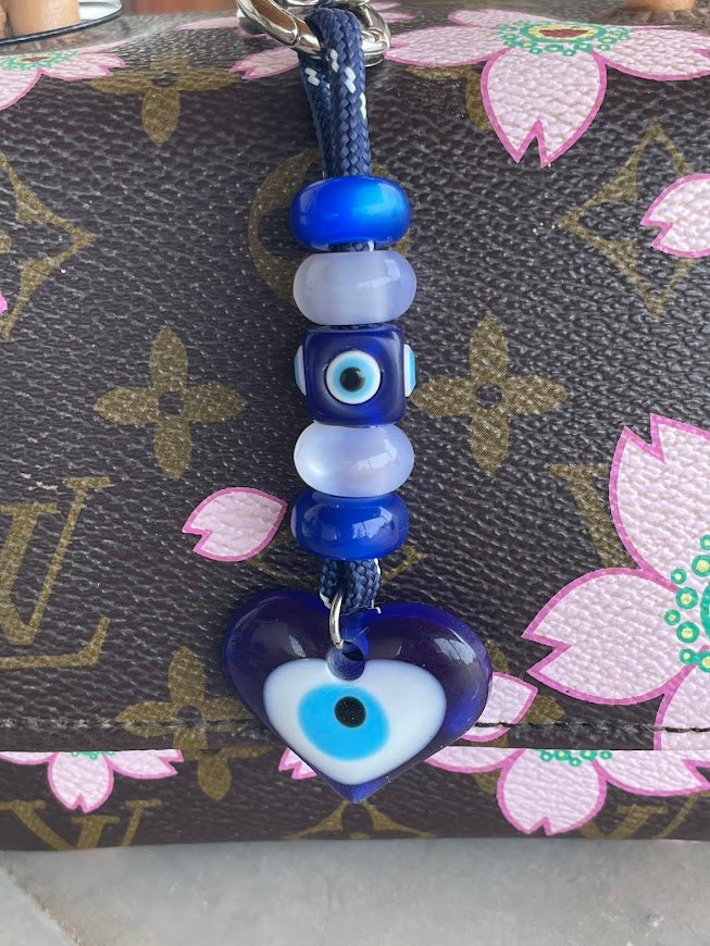 Heart Evil Eye Bag Charm - Beaded Bag Charm -