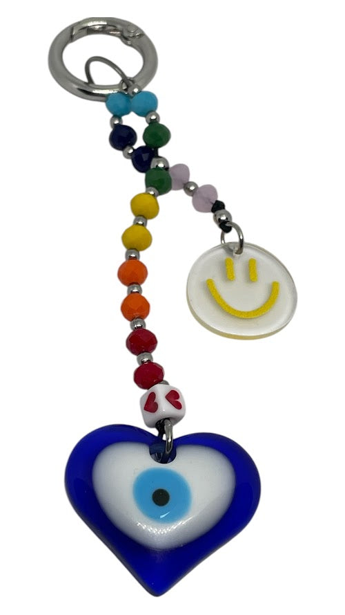 Εvil Eye Smiley Face Bag Charm - Beaded Bag Charm - Stainless Bag Charm - Greek Gift