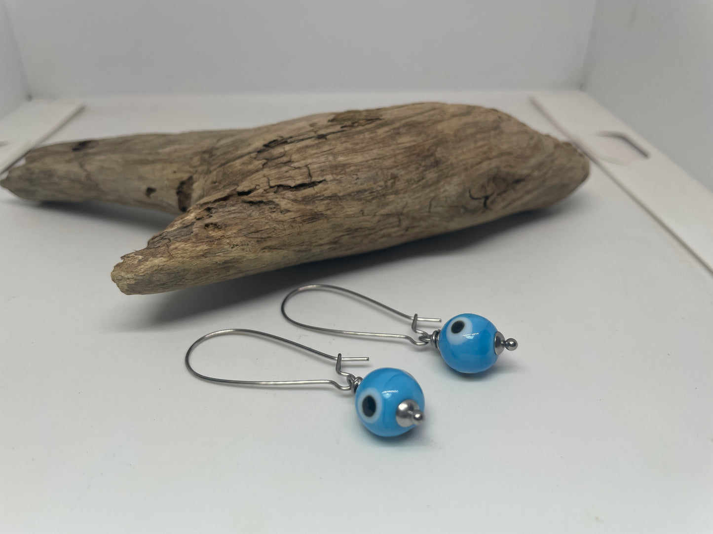 Evil Eye Dangle Earrings - Stainless Steel & Glass Beads - 3 Colors to Choose From