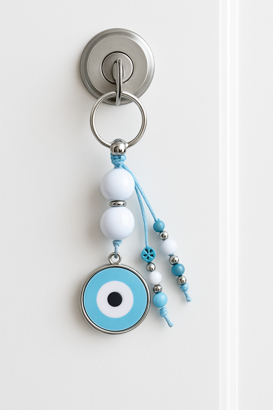 Baby Blue Evil Eye Bag charm & Keychain – Handmade Protection Charm