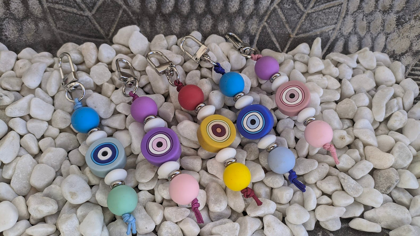 Evil Eye Silicone Keychain Bag Charm - Greek Gift - Handmade accessories
