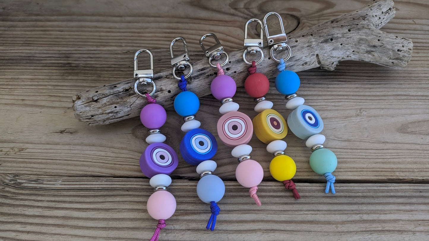 Evil Eye Silicone Keychain Bag Charm - Greek Gift - Handmade accessories