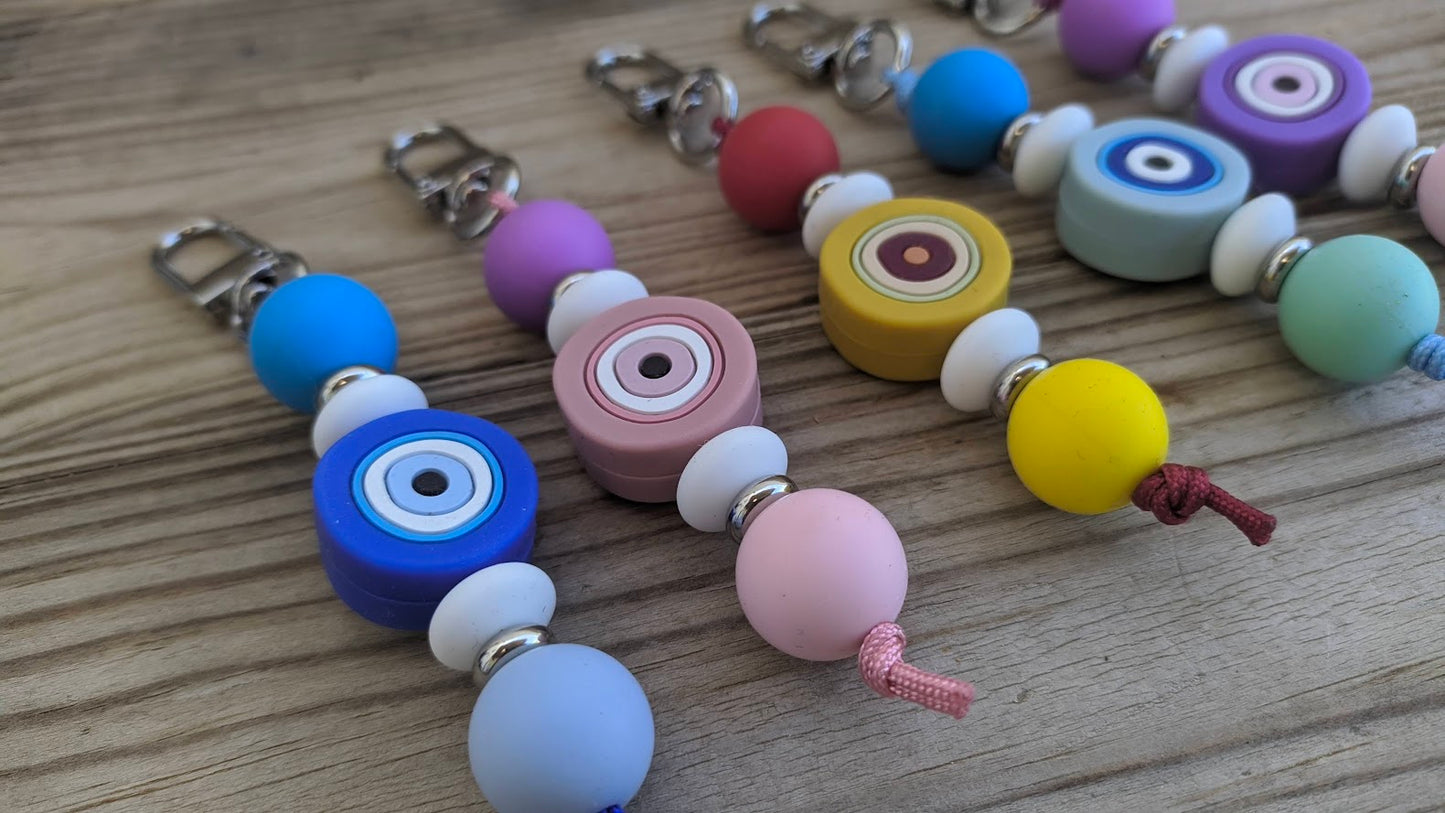Evil Eye Silicone Keychain Bag Charm - Greek Gift - Handmade accessories