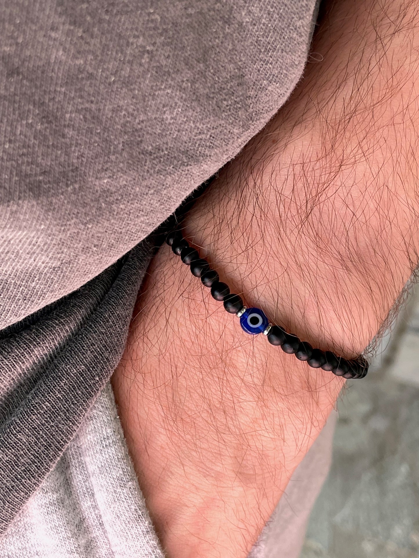 Bracelet Onyx et Oeil Bleu - Bracelet Protection - Cadeau Pour Lui ou Pour Elle