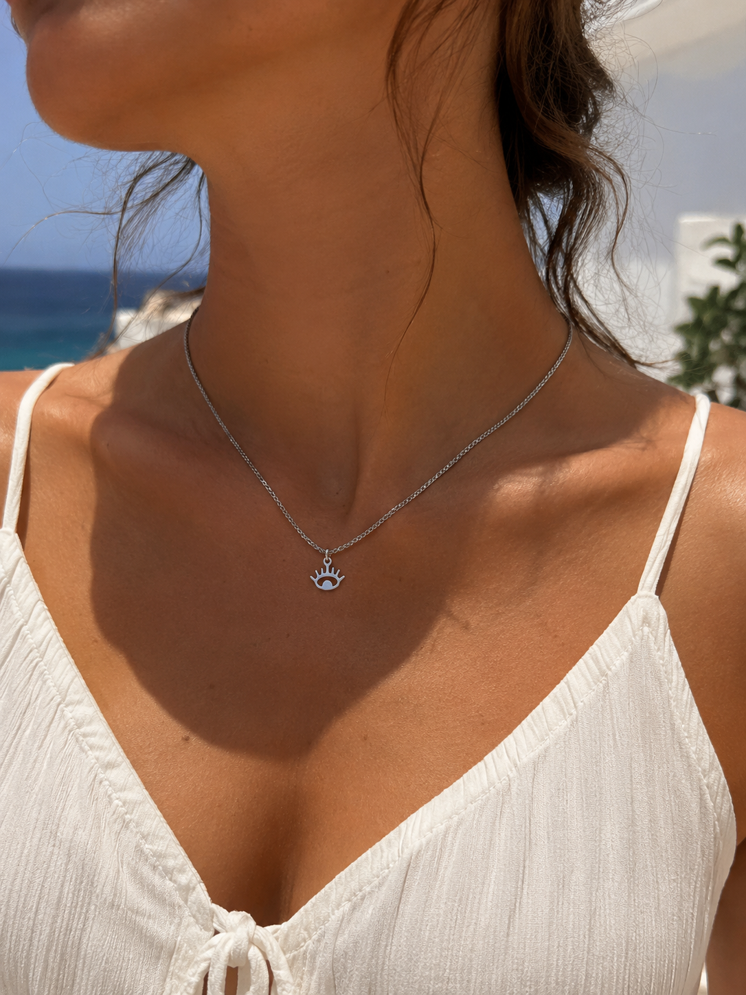Minimalist Evil Eye Necklace – Stainless Steel Lucky Eye Necklace – Greek Protection Jewelry