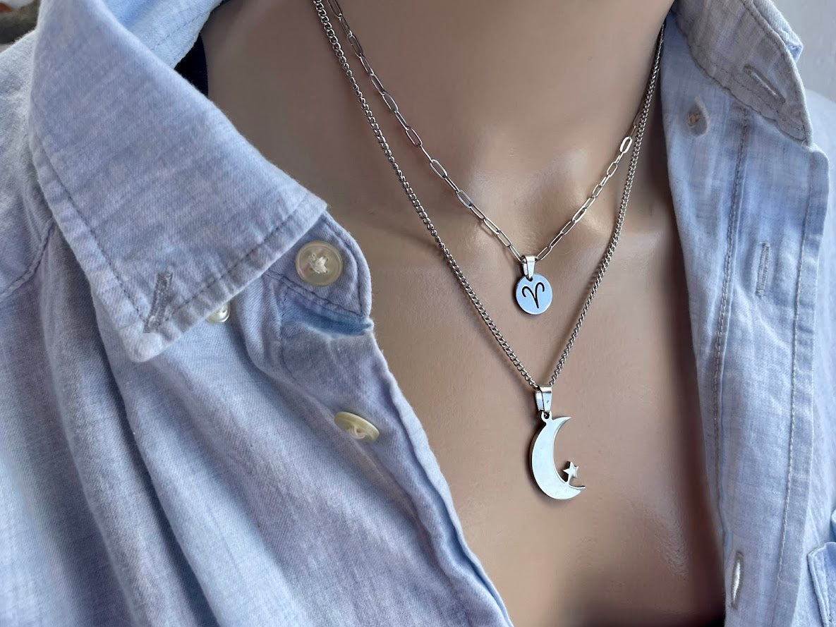 Collier Set Signe Zodiaque et Lune en Acier