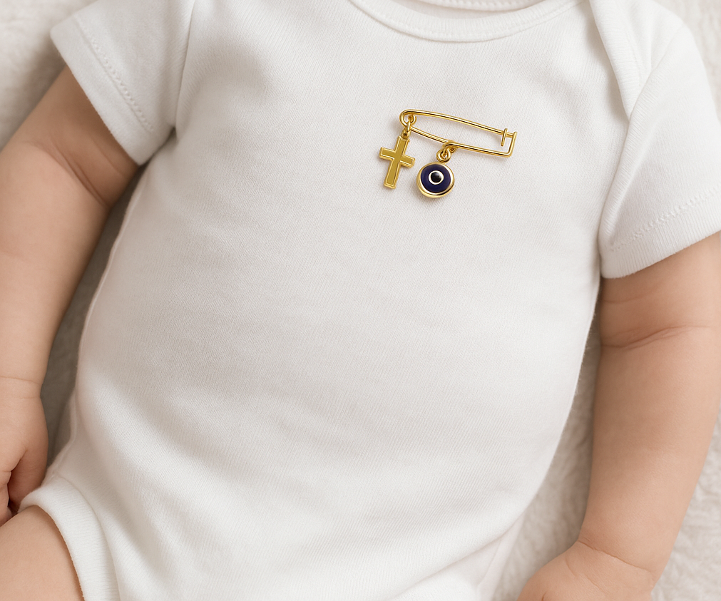 Evil Eye Cross Safety Pin - Baby Protection Jewelry