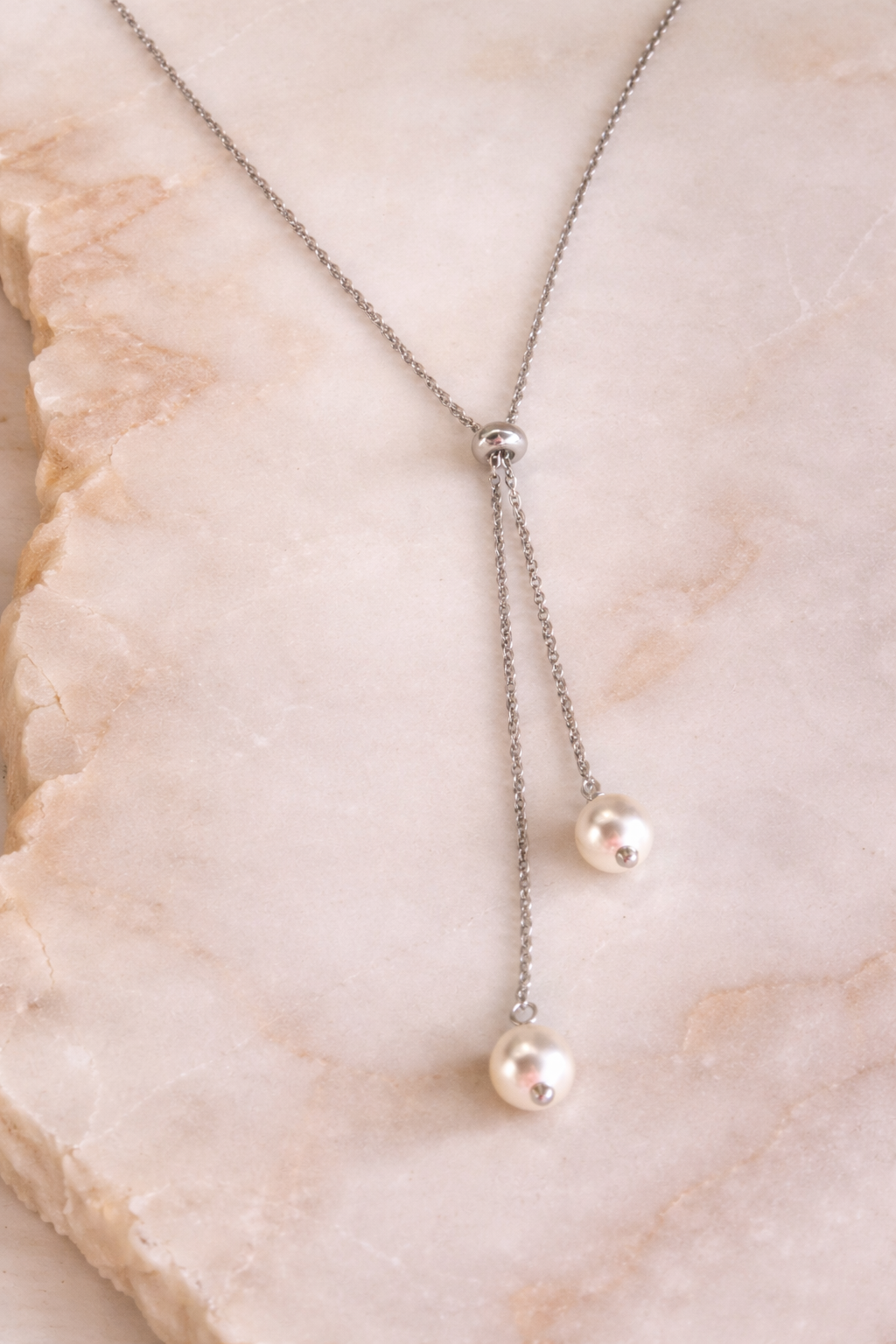 Elegant Swarovski Pearl Lariat Necklace – Stainless Steel Y Chain – Chic & Minimal Jewelry – Bridal Gift