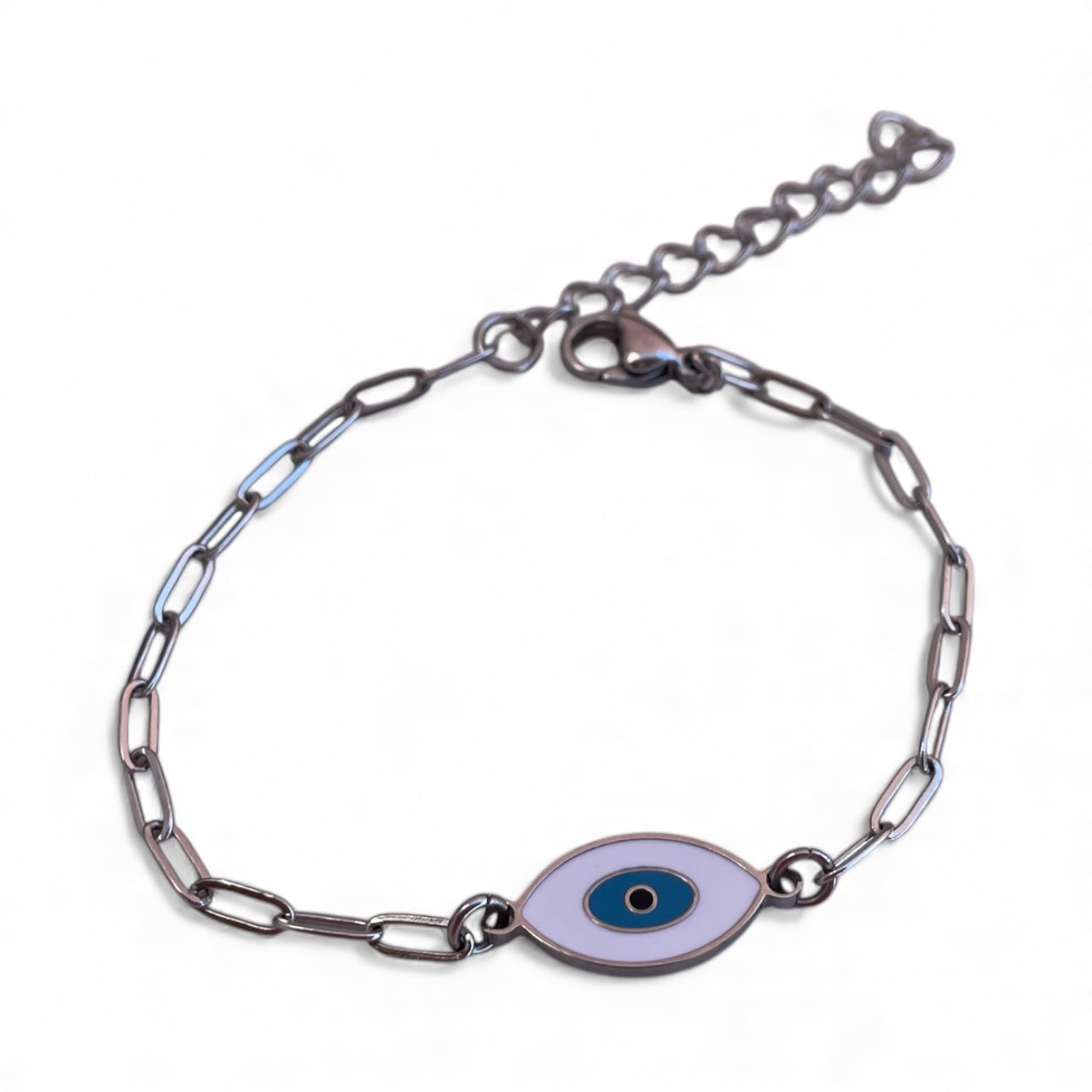 Bracelet Oeil Protecteur en Acier Émaillé & Chaîne Trombone Inoxydable