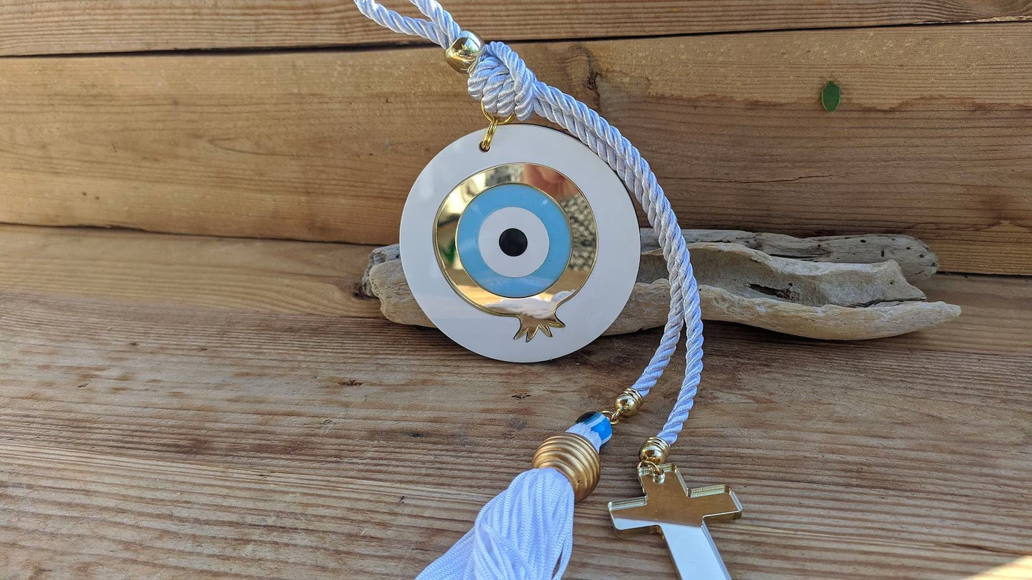 Evil eye cross wall hanging - house protection - pomegranade wall decoration