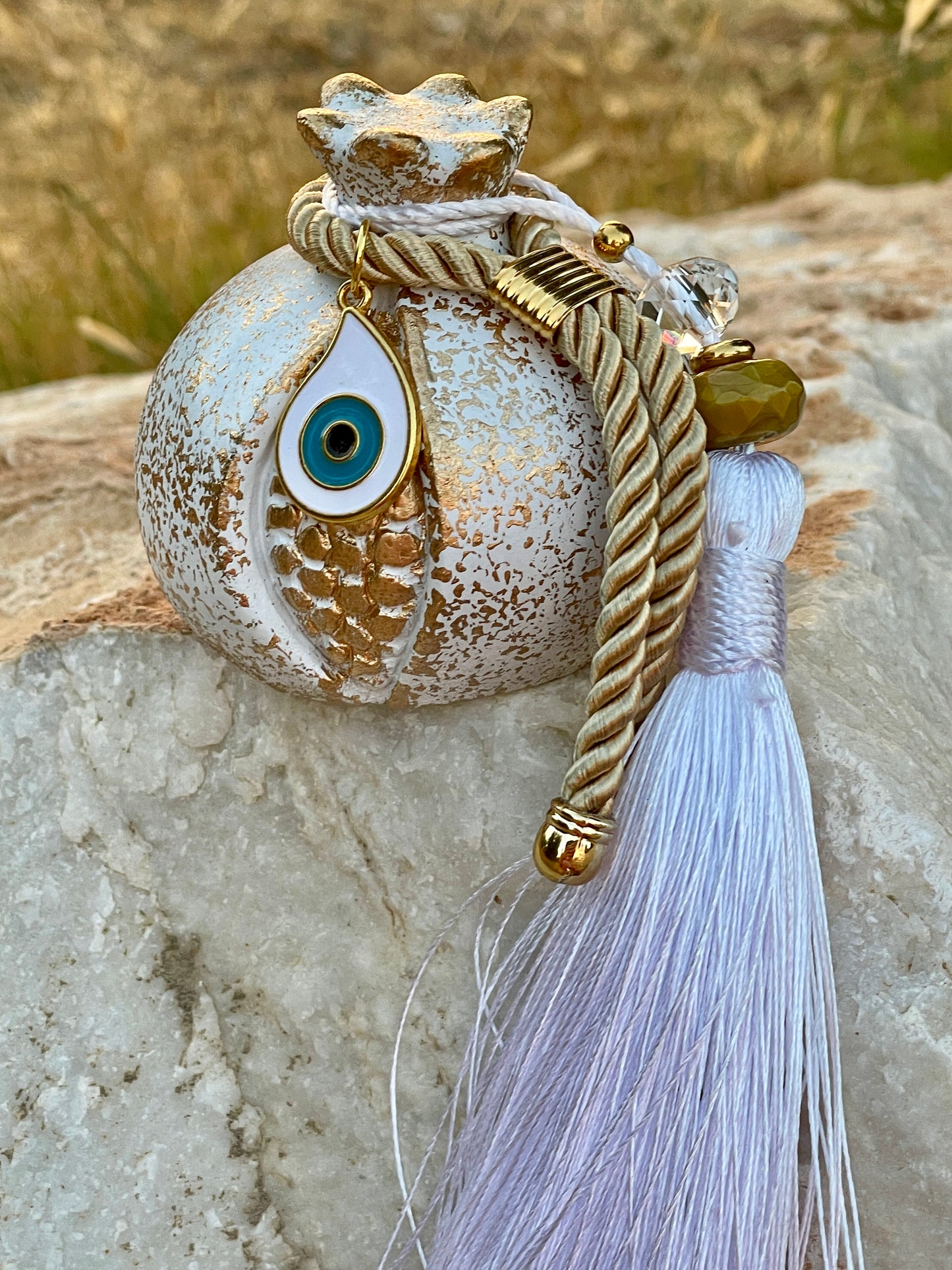 Ceramic Pomegranate, Greek Good Luck Charm - New Year Gift, House Protection, Home Decor, Table ornament