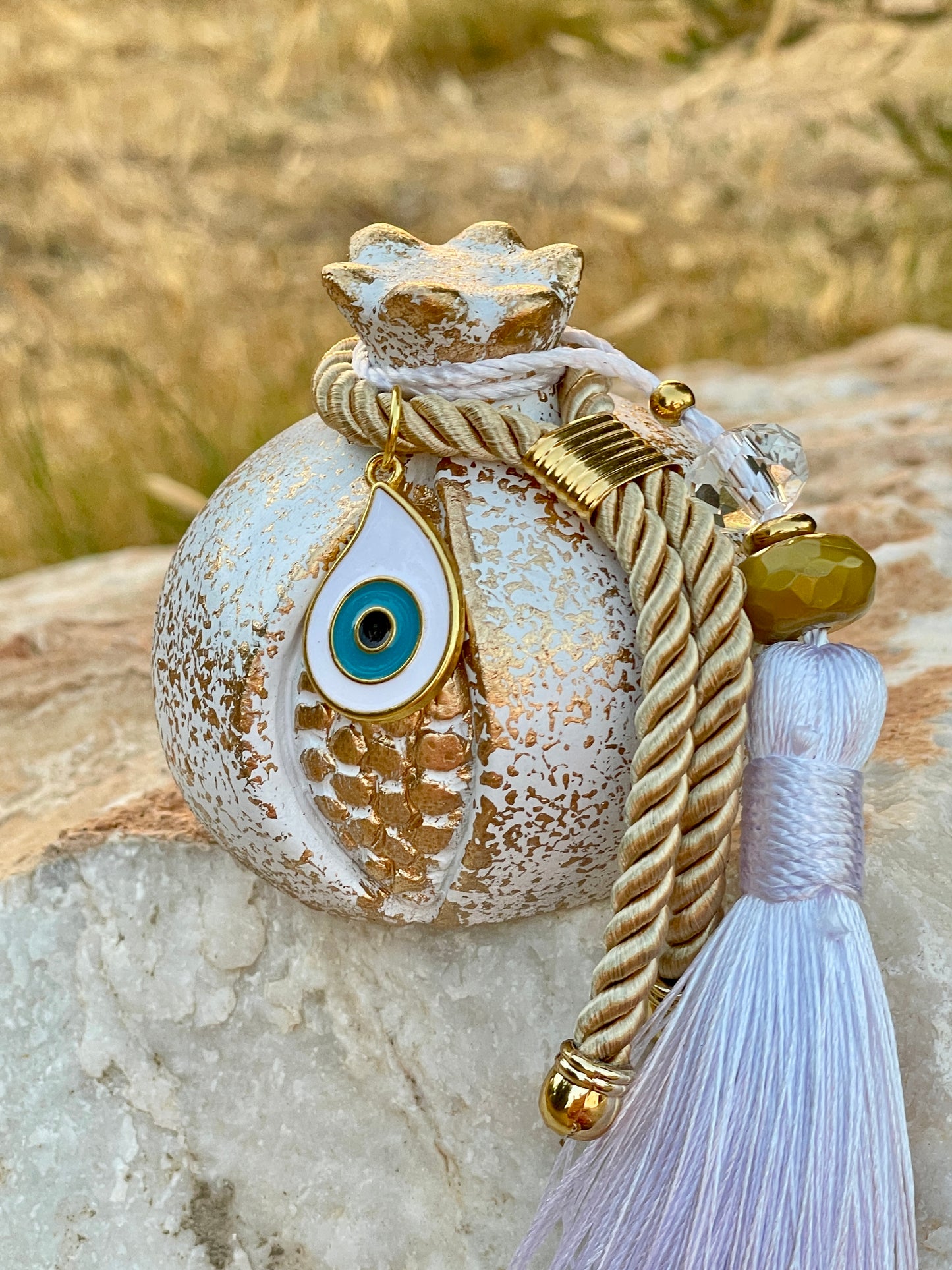 Ceramic Pomegranate, Greek Good Luck Charm - New Year Gift, House Protection, Home Decor, Table ornament