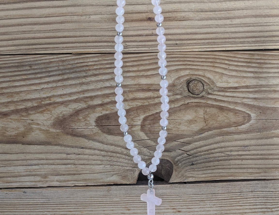 Rose Quartz Cross Mirror Charm – Car Protection - Car Gift
