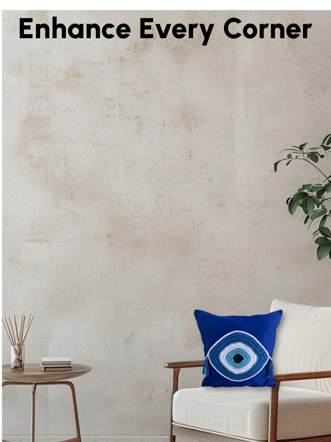 Housse de Coussin Oeil Bleu Royal – Déco Maison Inspirée de la Grèce