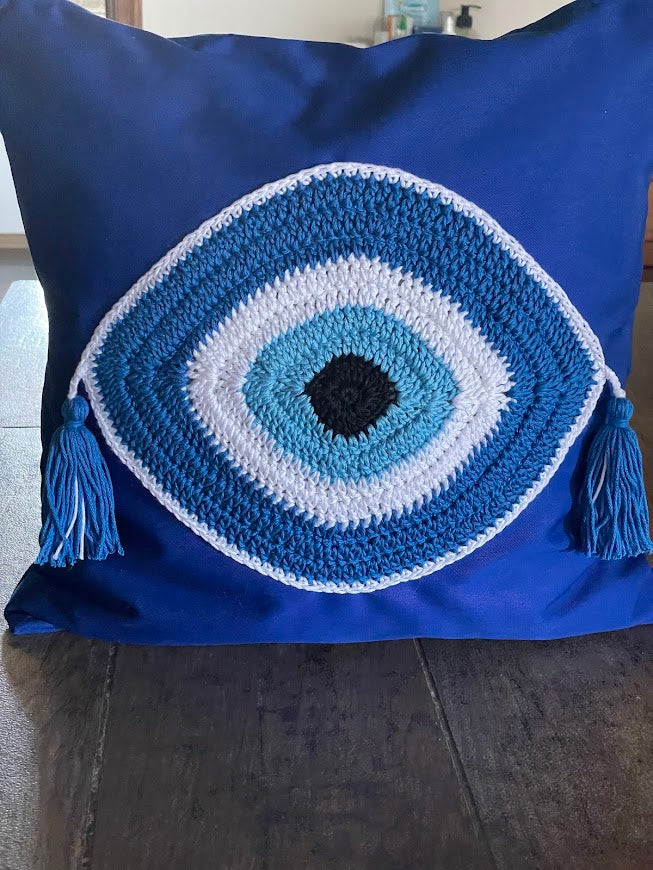 Housse de Coussin Oeil Bleu Royal – Déco Maison Inspirée de la Grèce