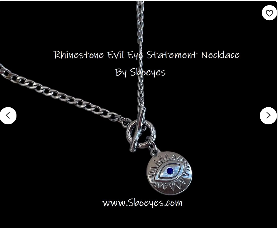 Silver Evil Eye Rhinestone Necklace - Stainless Steel Jewelry - Gift for Her