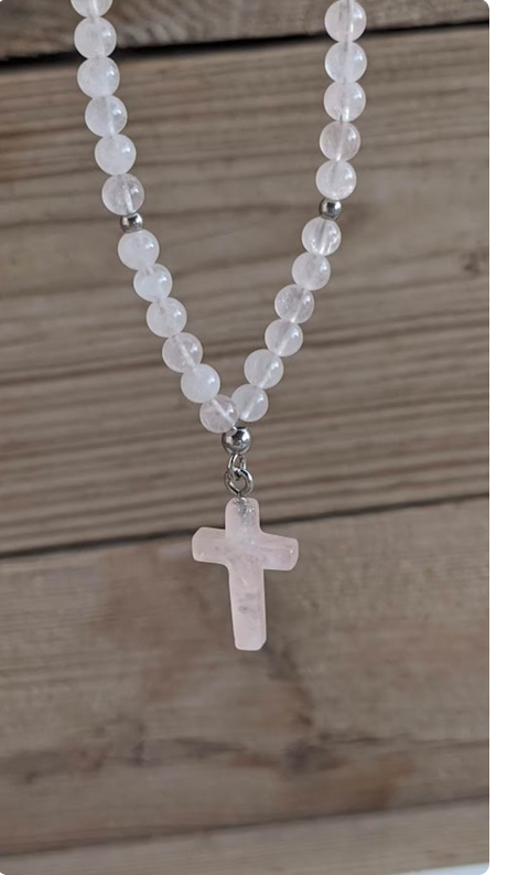 Rose Quartz Cross Mirror Charm – Car Protection - Car Gift