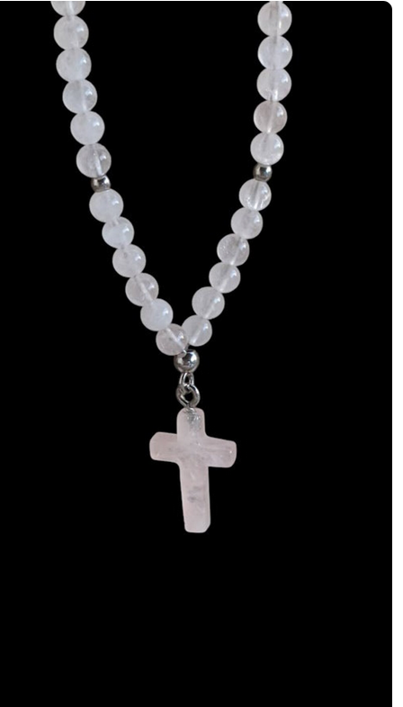 Rose Quartz Cross Mirror Charm – Car Protection - Car Gift