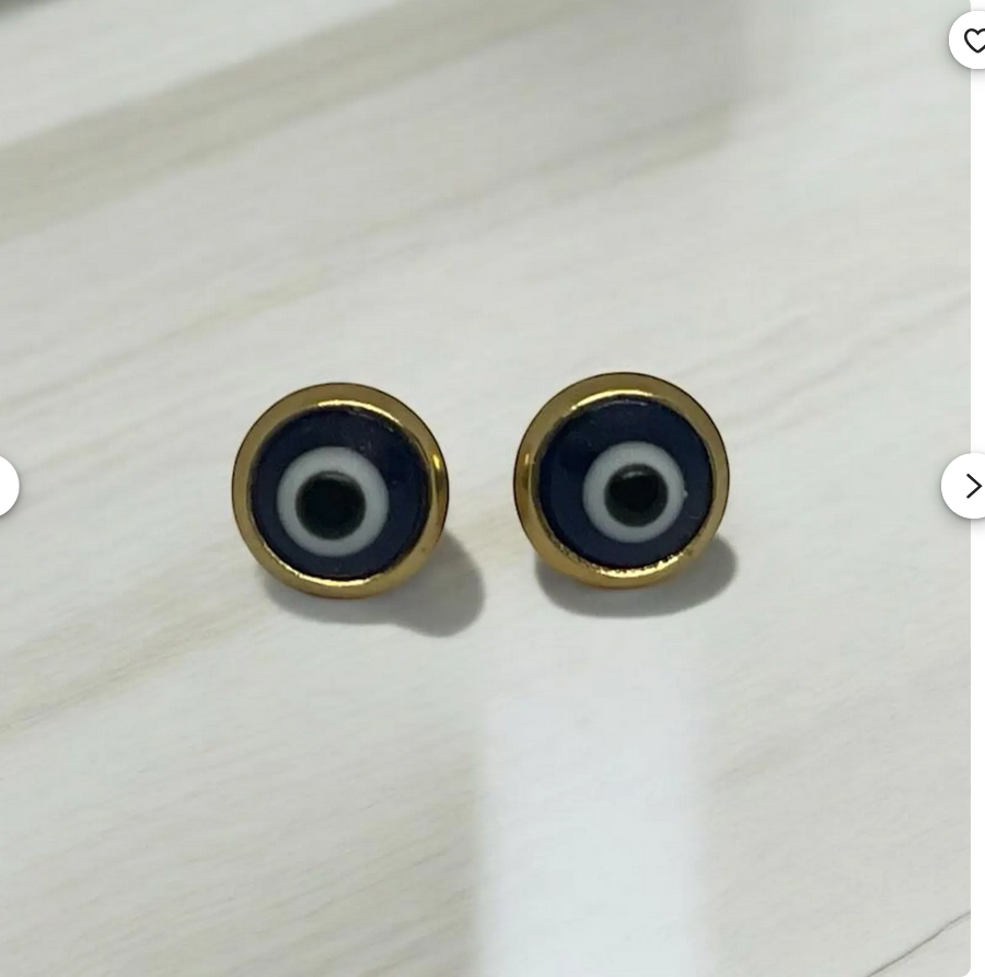 Boucles d'Oreilles Clous Oeil Blanc acier doré