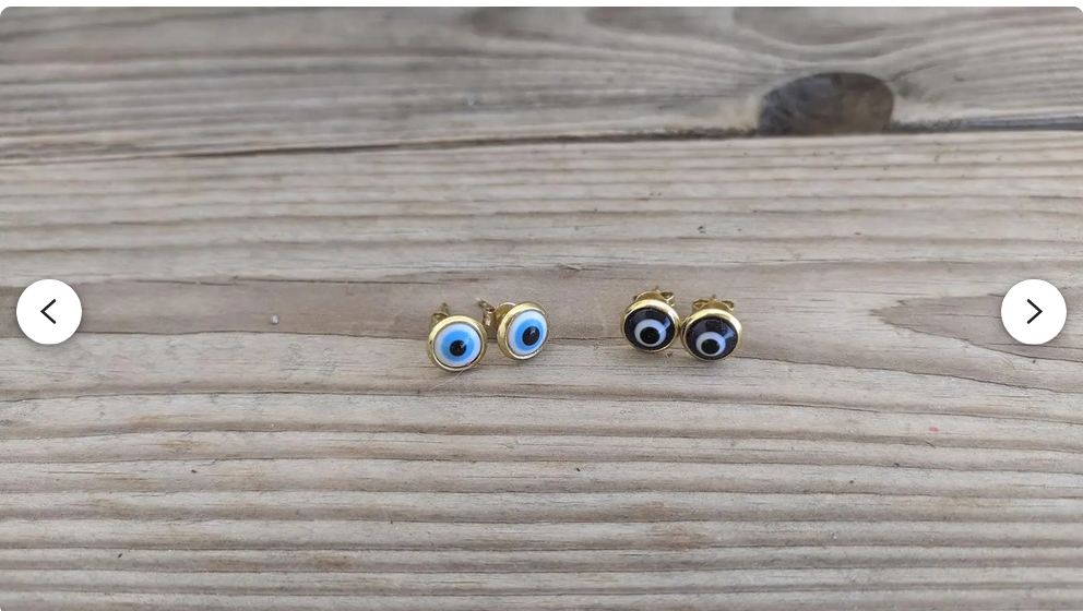 Boucles d'Oreilles Clous Oeil Blanc acier doré