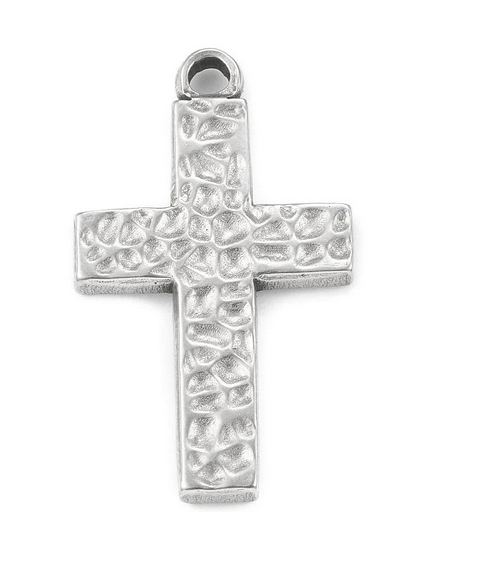 Wooden Rosary Car Charm - Stainless Steel Cross, Rearview Mirror Accessory