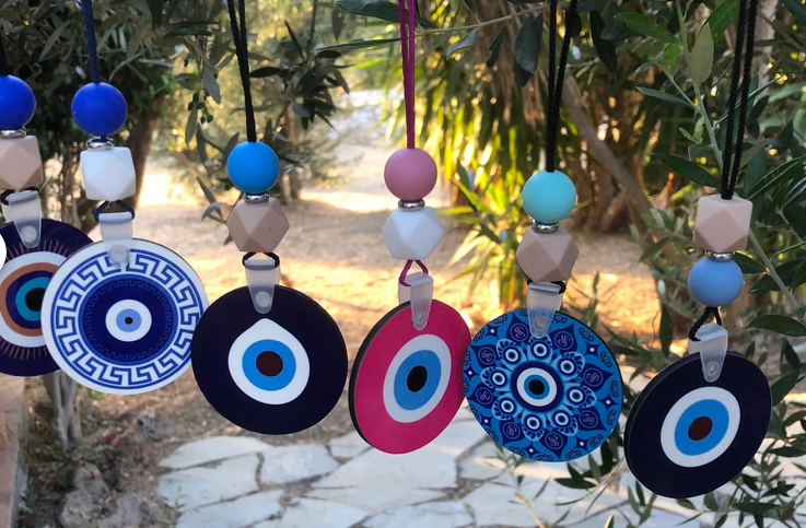 Wooden Evil Eye Rearview Charm - Wooden Car Charm - New Driver Gift