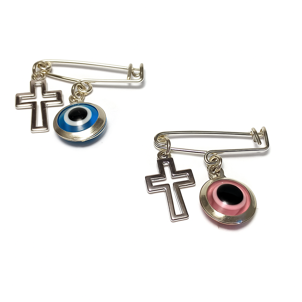 Evil Eye Cross Safety Pin - Baby Protection jewelry - New Born Gift