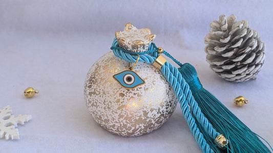 Evil Eye Ceramic Pomegranate with Tassel  - Greek Gouria