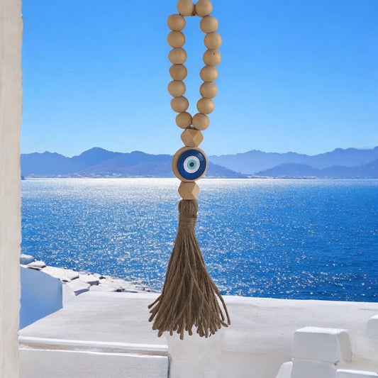 Wooden Evil Eye Wall Hanging - Greek Gift, House Protection