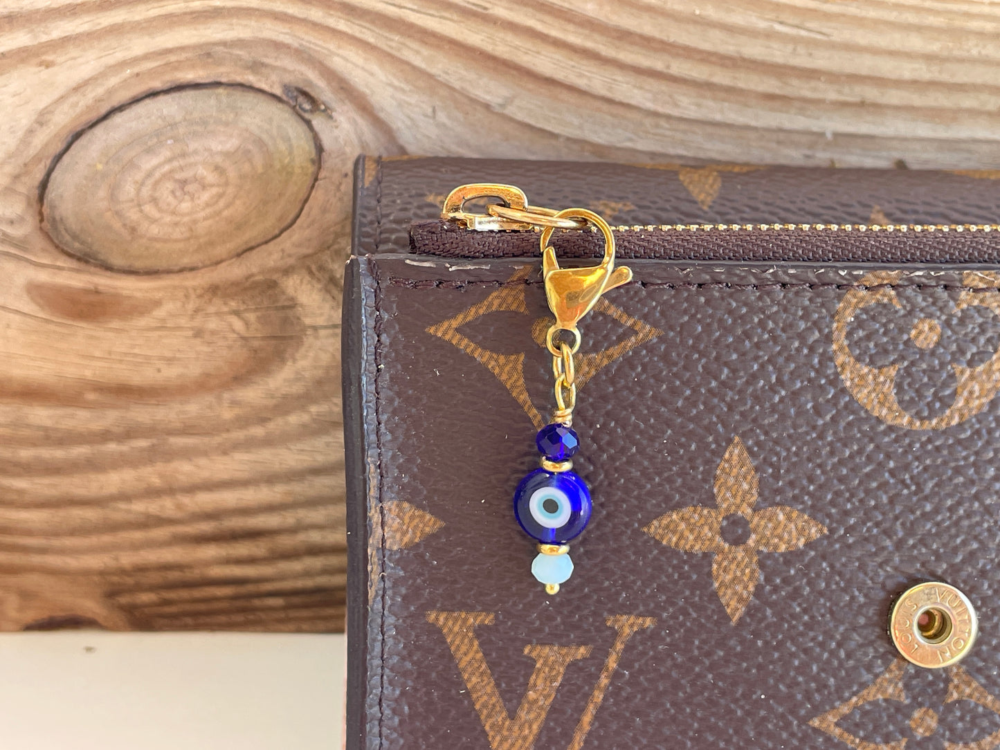 Evil Eye Bag Charm – Stainless Steel & Brass Zipper Pull, Wallet Charm, Gold or Silver
