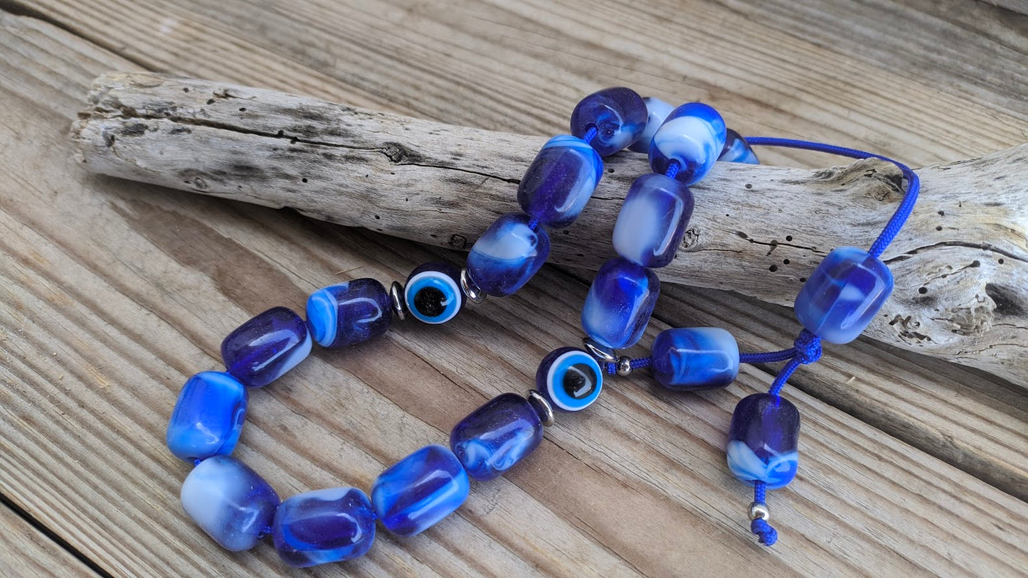 Evil eye worry beads – Greek gift – Anti stress toy – Blue komboloi