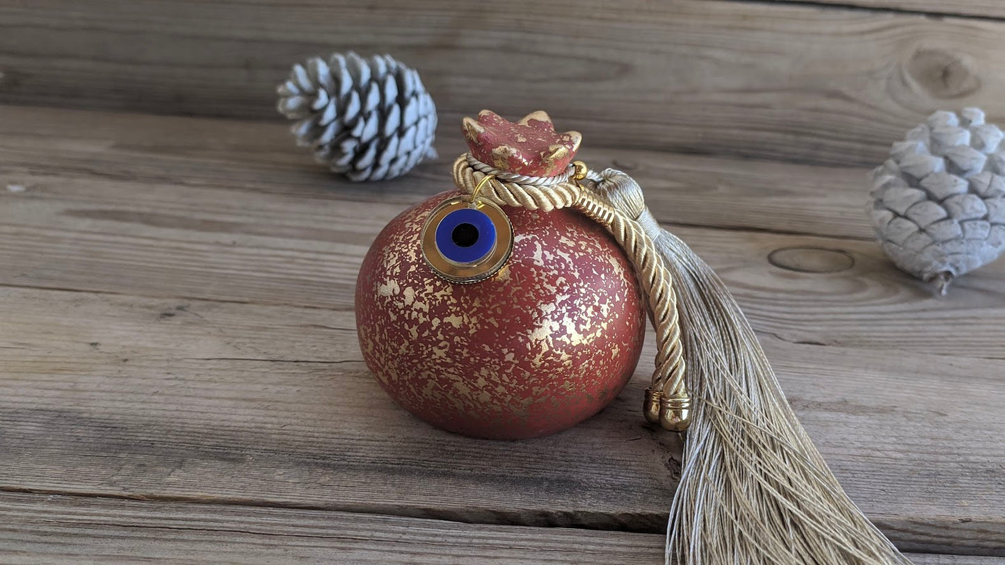 Grenade Rouge en Céramique Pompon et Oeil