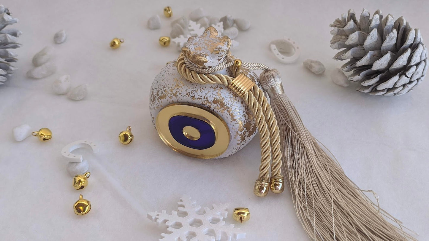 Evil Eye Ceramic Pomegranate with Tassel - Greek Gouria