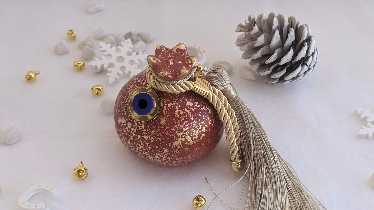 Grenade Rouge en Céramique Pompon et Oeil