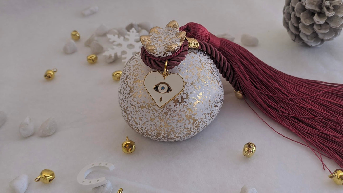Grenade Blanche en Céramique Pompon et Oeil