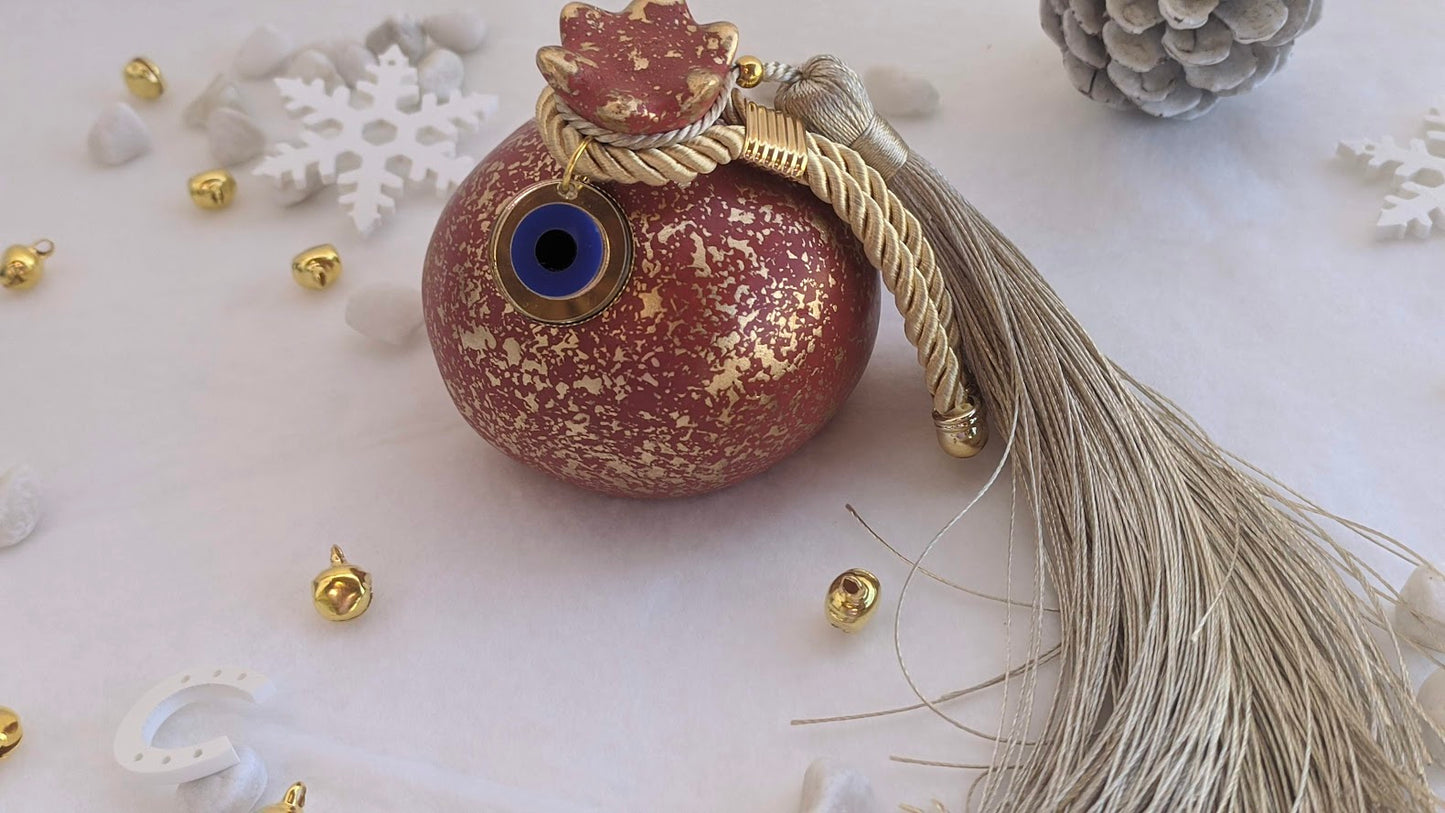 Grenade Rouge en Céramique Pompon et Oeil