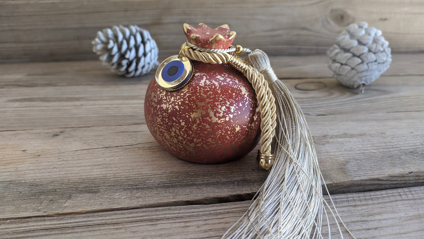 Grenade Rouge en Céramique Pompon et Oeil